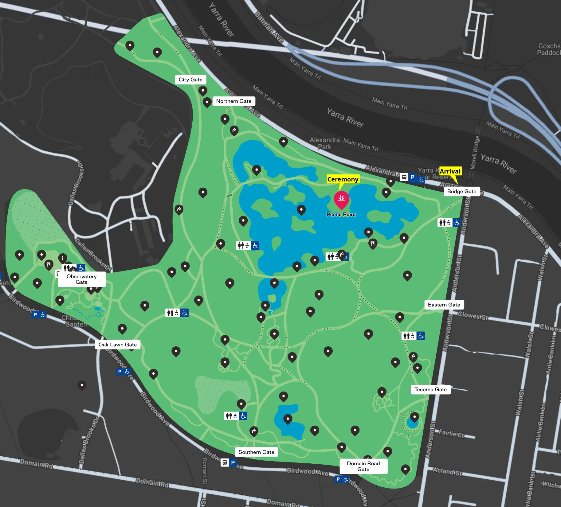 Map from Bridge Gate to Picnic Point